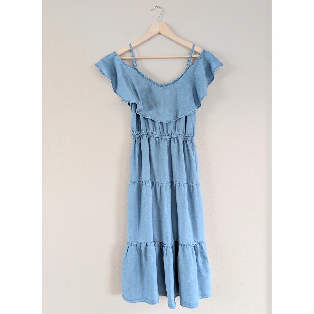 Roxy Cold Shoulder Ruffle Tiered Midi Dress XS Festival Summer‎ Y2K Coastal Boho